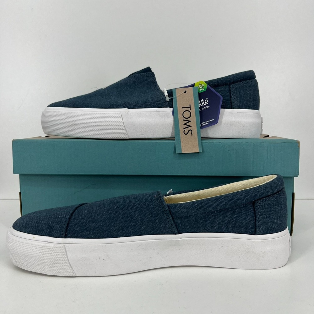 TOMS Alp Fenix Platform Slip On Dark Indigo Washed Canvas Sneakers Womens 10